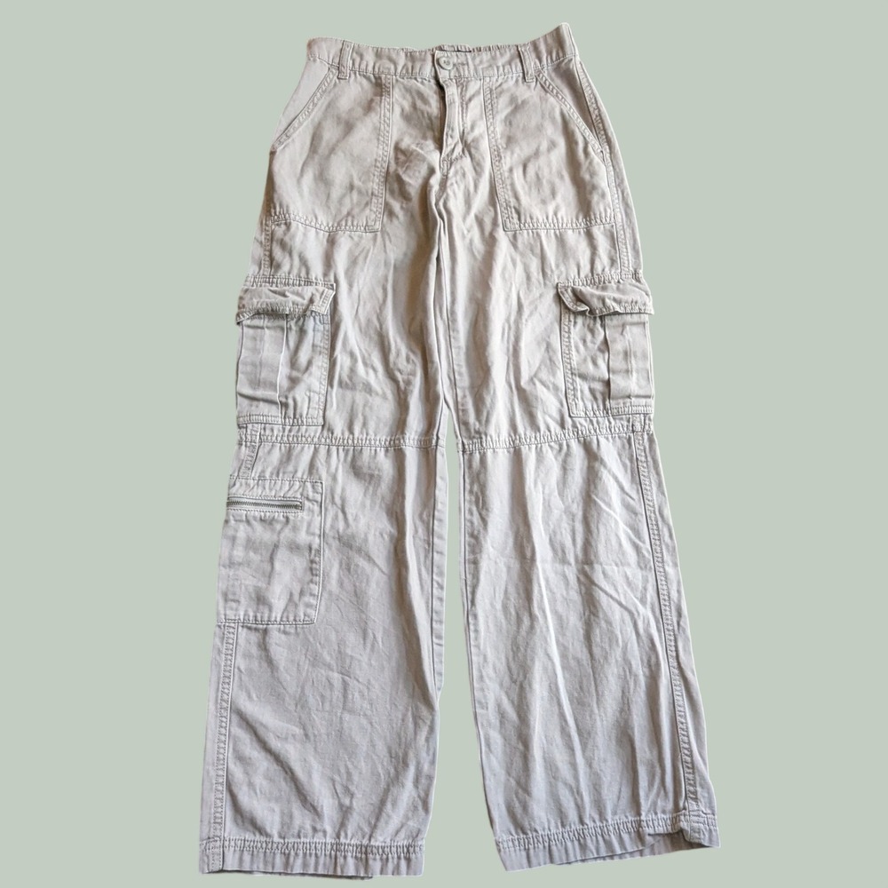 Aeropostale Utility Cargo Pants Women XS Reg Tan Khaki Wide Leg Cotton Canvas